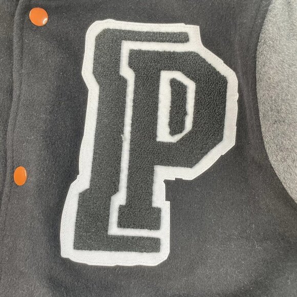 PUMA SIGNATURE Varsity P Patch Long JACKET Snap Button Wool Blend Coat Black - Picture 4 of 13